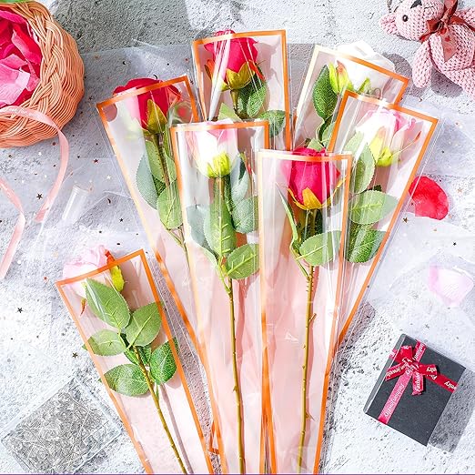 Outus Flower Bouquet Accessories 200 Pcs Single Rose Sleeves with 200 Floral Water Tubes and 200 Crystal Diamond Head Bouquet Pins for Valentine's Day Mother's Days Supplies Graduation(Pink)