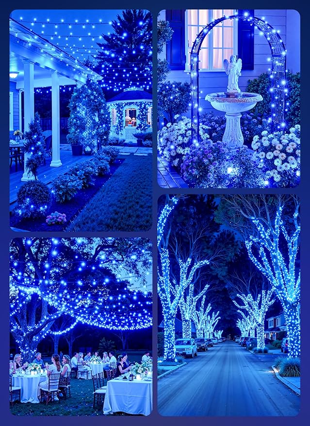 Brightown 2 Pack Solar String Lights Outdoor,Total 80FT 200 LED Solar Powered String Lights Waterproof with 8 Modes, Auto On/Off, Patio Lights for Outside Tree Garden Balcony Party Decor (Blue)