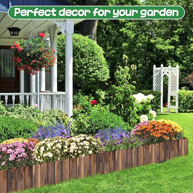 Wooden Garden Edging - 11.8ft x 8in Weather-Resistant Pine Landscape Border Fence for Outdoor Patio Lawns Yard Flower Beds Decoration