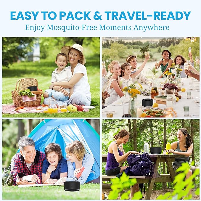 Mosquito Repellent Outdoor Patio, Recharageable Mosquito Repeller 2 Plant-Based Refills, Ready-to-use Mosquito Repeller Device for Camping Outing(Black, Pack of 1)