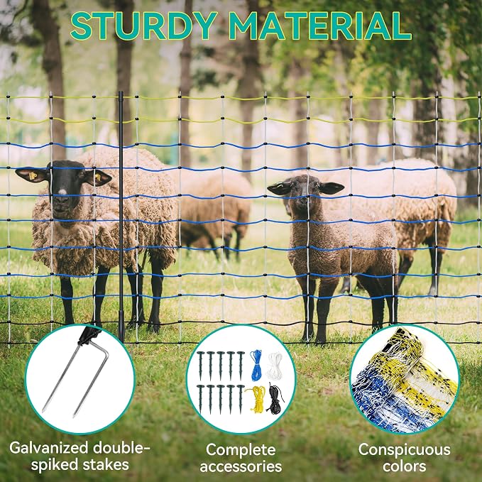 PPOLB Highly Visible Blue Electric Fence Netting, 42.5" H x 164' L, Portable Livestock Nets Mesh for Goats, Sheep, Hogs, Dog, Electric Fencing for Backyards, Homesteaders, Farms Ranches, and Gardens