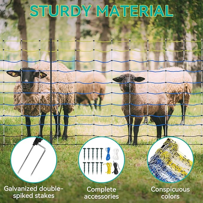 PPOLB Highly Visible Blue Electric Fence Netting, 35.4" H x 164' L, Portable Livestock Nets Mesh for Goats, Sheep, Hogs, Dog, Electric Fencing for Backyards, Homesteaders, Farms Ranches, and Gardens