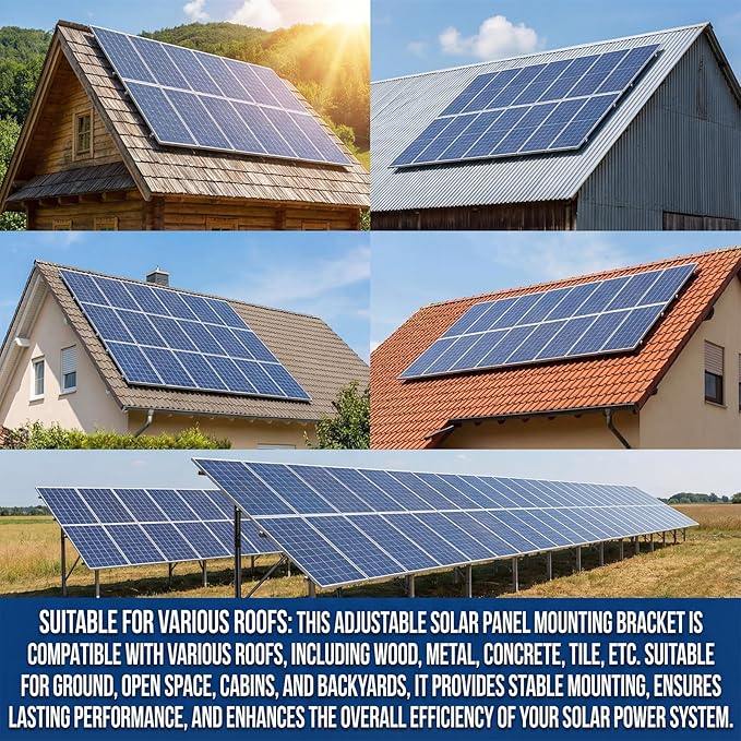 Solar Panel Mounting Rail Kit for 5 x 320W Panels, Includes 8 x 47.2 Aluminum Rails, Adjustable Clamps, L-Brackets & Grounding Lugs, Universal Racking for Metal, Tile, Shingle Roof