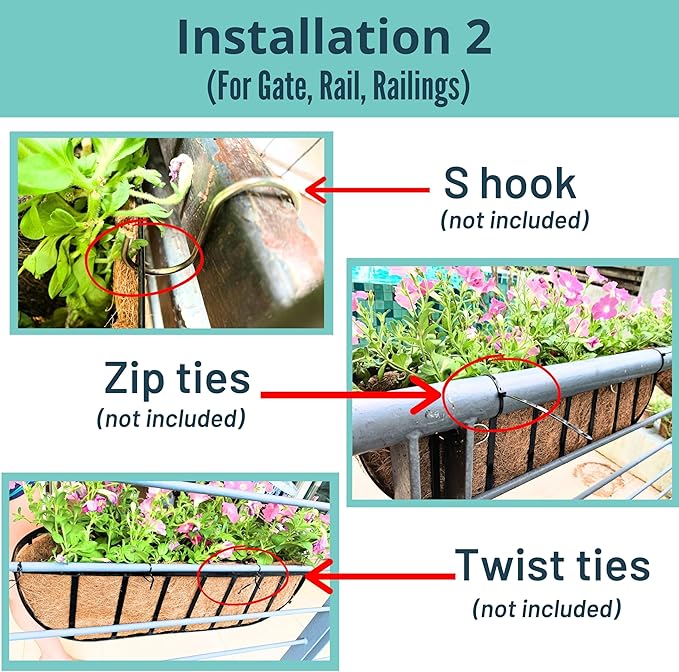 LaLaGreen Outdoor Wall Planter - 8 Pack, 30 Inch Large Metal Basket with Coco Liner, Long Window Flower Box Deck Railings Hanging Horse Trough Balcony Plant Pot Garden Fence Balcony Patio Rail