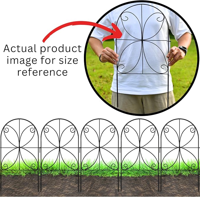 ShopLaLa Garden Fence Animal Barrier (10 Panels) 12in(L) x 24in(H) Rustproof Decorative Metal Wire Fencing Flower Bed Edging for Landscape, Animal Barrier Fencing Dogs Patio Outdoor Black Border Decor
