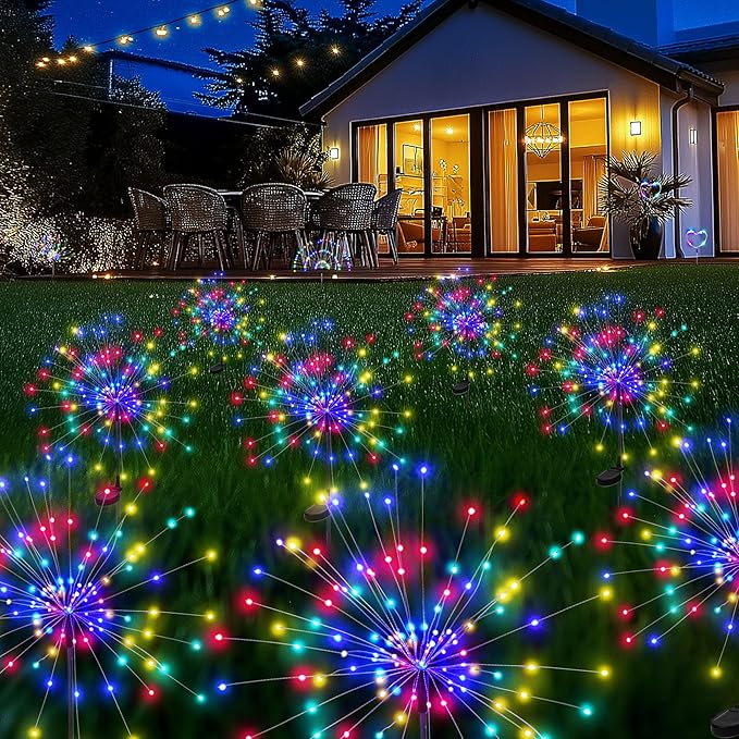 PEVOROS Garden Decor Solar Lights Outdoor,120LED Waterproof Colorful Solar Fairy Garden Lights for Outdoor Decoration,Yard, Patio, Porch,Flower Pot,Pathway, for 4th of July(8Pack)