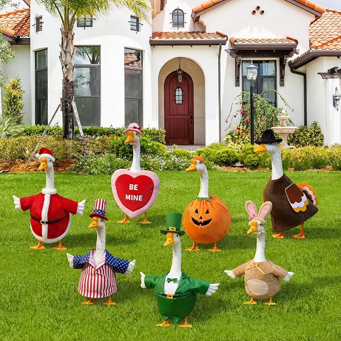 7 set Holiday Porch Goose Outfits for 23 Inch Lawn Goose, 250th Anniversary 4th of July Patriotic Clothing, Valentine Easter St Patrick Fall Halloween Christmas Year Round Yard Patio Decor(23inch)