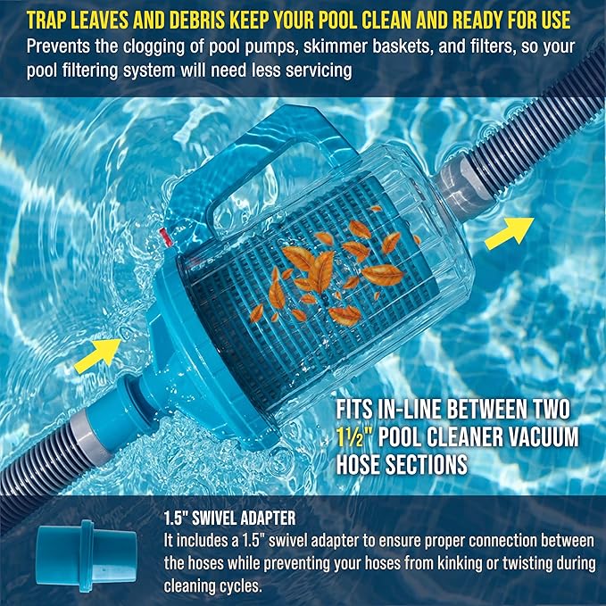 U.S. Pool Supply Pool Leaf Canister - Heavy Duty Inline Pool Leaf Catcher, 3-in-1 Filtration (3 Filters, Basket, Mesh Bag & Micro-Cartridge) - Fits 1.5" Hoses, Catch Leaves, Inground Vacuum Cleaner