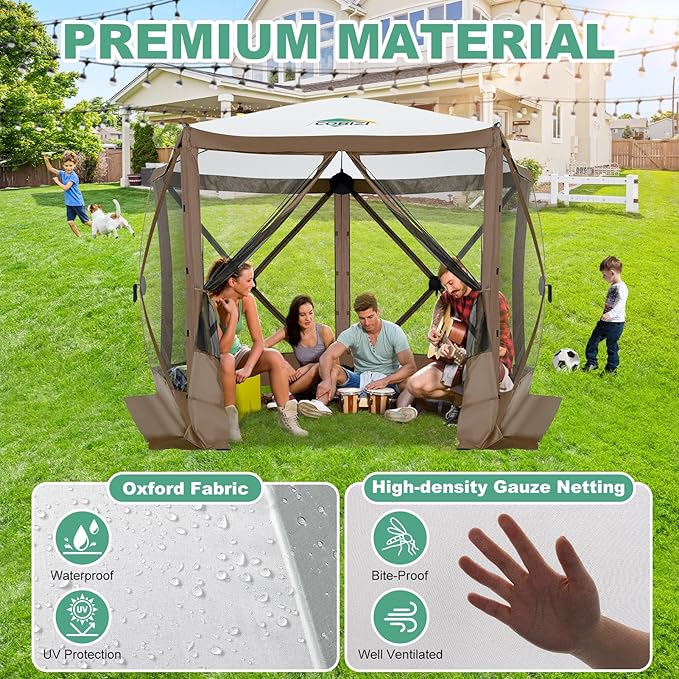 COBIZI 10x10 FT Pop up Gazebo, Popup Canopy Tent,Instant Screened in Gazebos, Waterproof Portable Outdoor Small Screen Tents Sun Shelter,carpas para Patio for Camping, Garden and Backyard,Brown