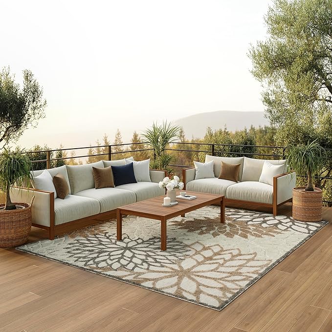 Nourison Home Aloha Natural 9'6" x 13' Area Rug - Easy Clean, Non Shedding, Bed Room, Living Room, Dining Room, Kitchen (10' x 13')