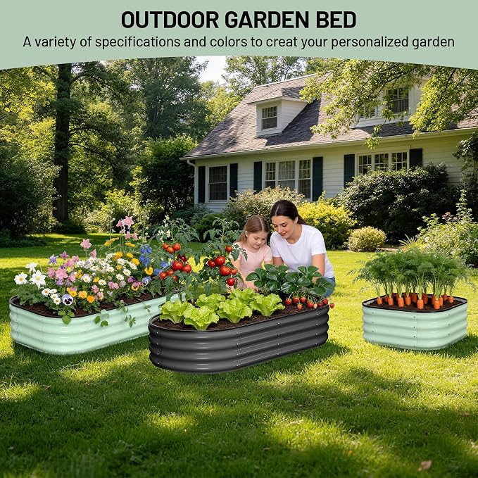 Garvee Galvanized Raised Garden Bed, 2Pcs Raised Garden Beds Outdoor, Oval Planter Raised Beds with Gloves and Rubber Edge Trim for Vegetables, Flowers and Herbs, 4x2x1 FT, Dark Grey