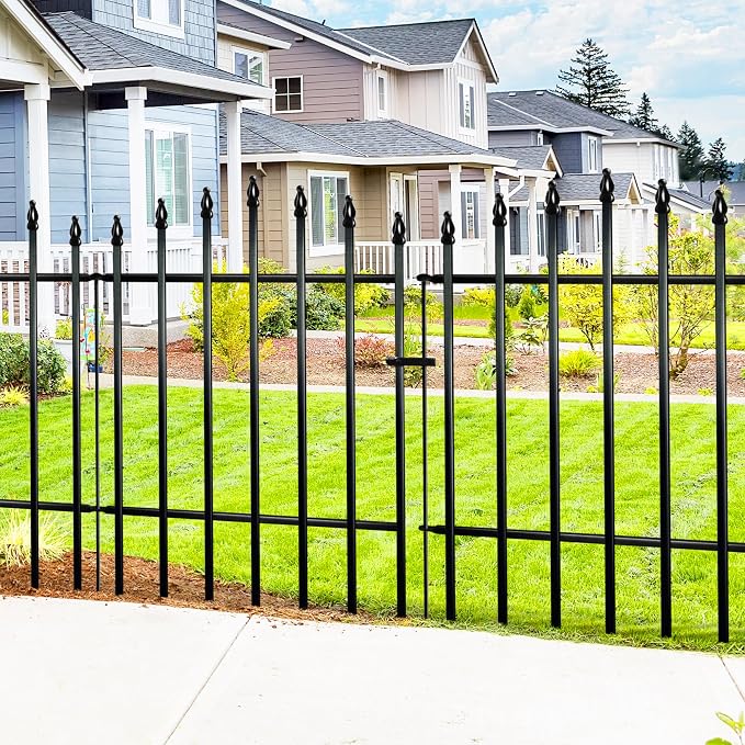 Thealyn Metal Garden Fence Panels 36" H x 28" W (4 Panels + 1 Gate,11.6 Ft Total), No Digging Decorative Garden Border Fence, Rust-Resistant Black Landscape Edging for Flower Beds, Yard, Patio