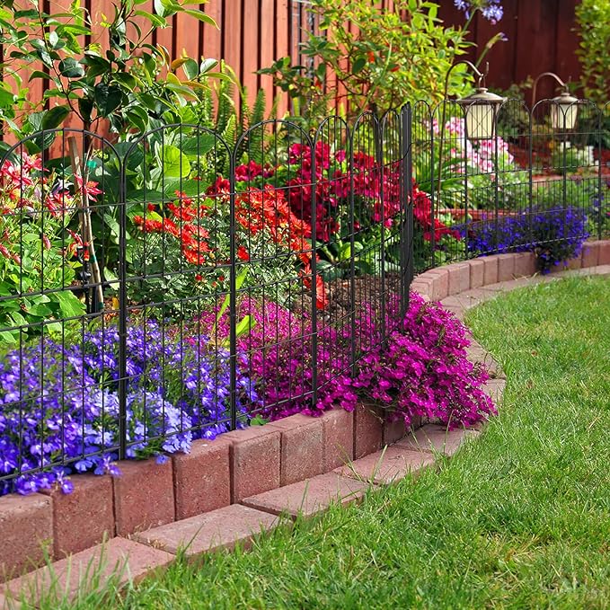 OUSHENG Decorative Garden Fence Fencing 10 Pack, 36in (H) x 10.8ft (L) Rustproof Metal Wire Panel Border Animal Barrier for Dog, Flower Edging for Yard Landscape Patio Outdoor Decor, Arched
