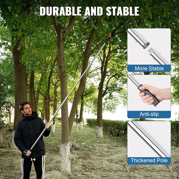 Manual Pole Saw 14ft, Lightweight Manual Stainless Steel Extension High Pole Pruning Pole Saw for Tree Trimming Branches at Forestry Yard Garden Patio