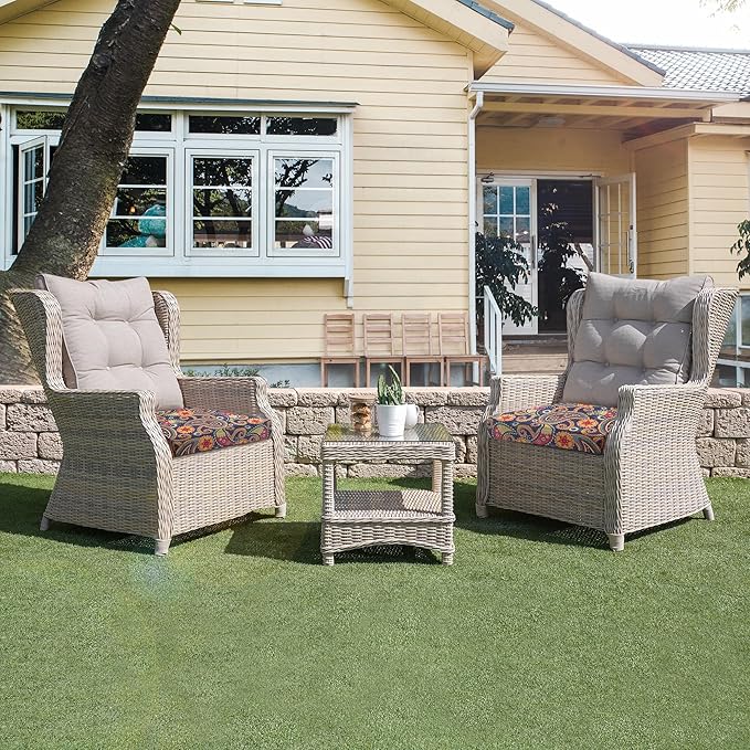 UNIKOME Outdoor Chair Cushions Pack of 4, Water Resistant Patio Cushions with Ties, High Density Sponge Filling Square Corner Seat Cushions for Outdoor Furniture, 19"*19"*3", Palmira Paisley