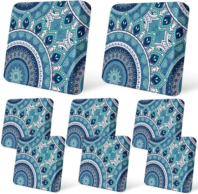 pickyNproud 8Pcs Patio Cushion Covers Stretch Outdoor Couch Cushions Slipcovers Replacement Washable Furniture Protector with Elastic Bottom Sofa Chair Seat Cover, Teal Mandala