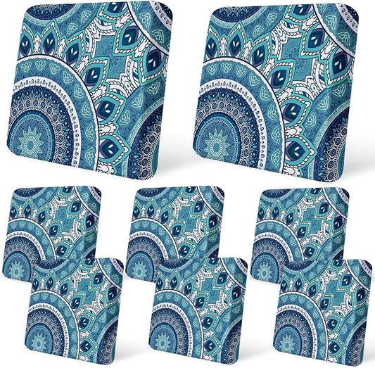 pickyNproud 8Pcs Patio Cushion Covers Stretch Outdoor Couch Cushions Slipcovers Replacement Washable Furniture Protector with Elastic Bottom Sofa Chair Seat Cover, Teal Mandala
