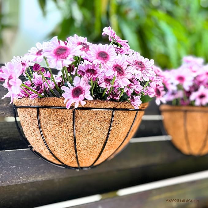 LaLaGreen 14" (2 Pack, Half Round) Coco Liners for Wall Planter Outdoor Plants – Medium Coir Fiber Replacement for Window Box, Hanging Basket, Holder-Also Available in 10/12/16’’ & Different Shapes