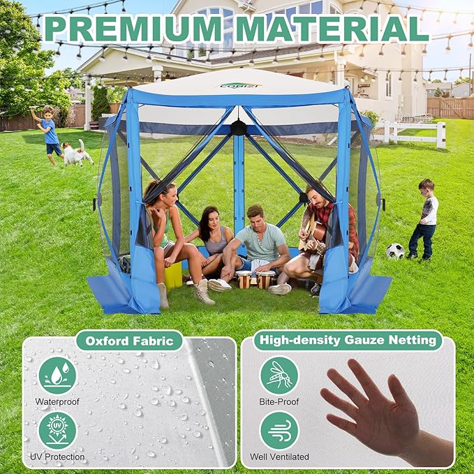 COBIZI 10x10 FT Pop up Gazebo, Popup Canopy Tent,Instant Screened in Gazebos, Waterproof Portable Outdoor Small Screen Tents Sun Shelter,carpas para Patio for Camping, Garden and Backyard,Blue
