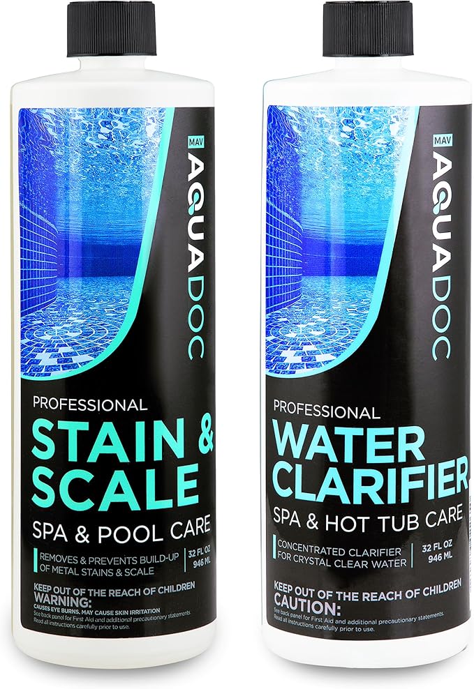 AquaDoc Spa Clarifier and Hot Tub Stain and Scale Control Bundle - Includes 32oz Hot Tub Clarifier and 32oz Spa Stain and Scale Remover - Made in USA