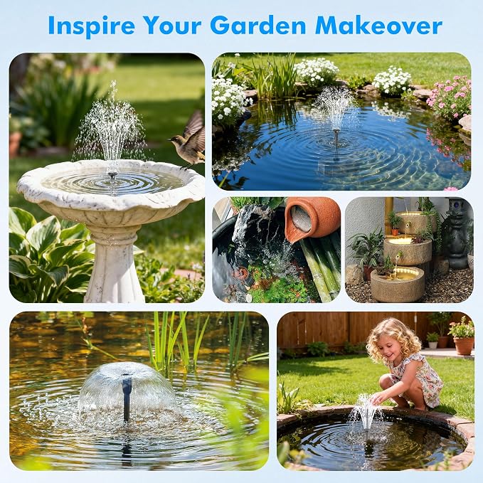 Biling 4W Solar Pond Filter and Fountain Pump Kit, Solar Water Pump for Bird Bath with Filter Box, Multiple Nozzles & PVC Tubing for DIY Water Features, Fish Tank and Small Ponds