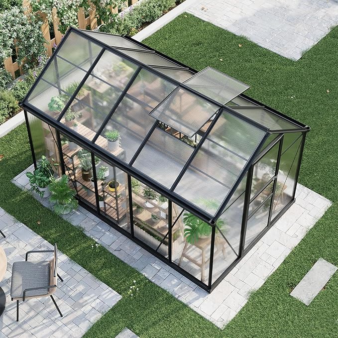 Garvee Greenhouse, 6×10FT Greenhouses for Outside, Walk-in Green House with Ground Nails and Vent Windows, Sliding Lockable Door, Polycarbonate Green House for Outside Garden Backyard, Quick Setup