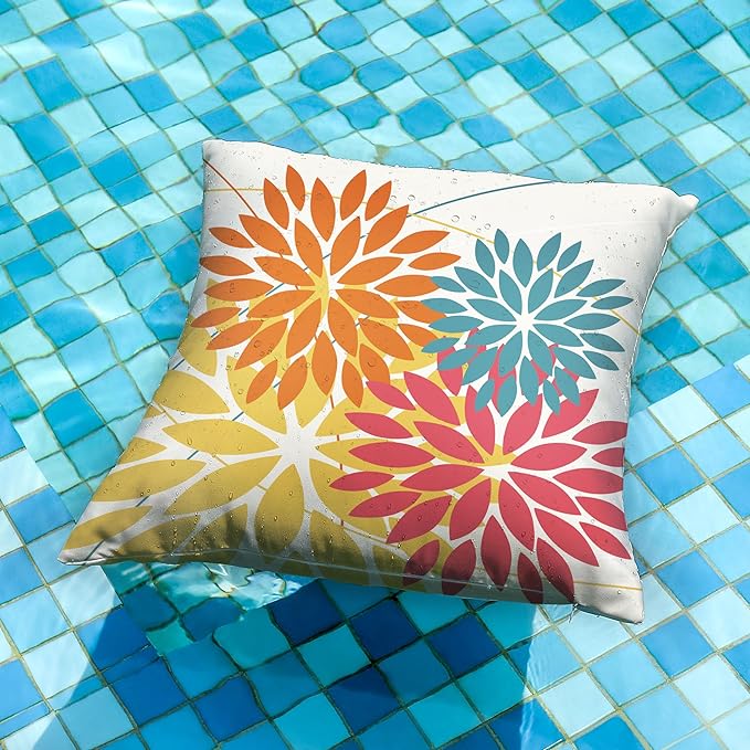 DFXSZ Outdoor Pillow Covers 22x22 Inch Set of 2 Orange Yellow Red Flower Decorative Waterproof Fall Summer Outdoor Pillow Covers for Patio Funiture Garden Couch 168G22