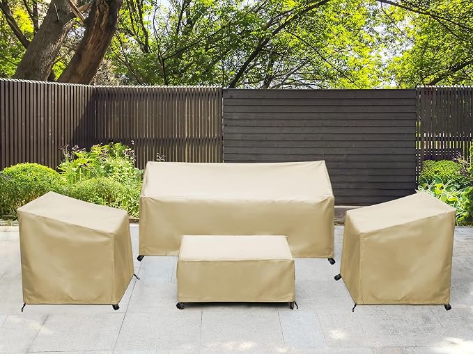 Patio Furniture Covers,Outdoor Furniture Cover Waterproof,Patio Furniture Set Covers for 4 Piece Outdoor Conversation Set,Patio Covers Set-XX-Large (Beige)