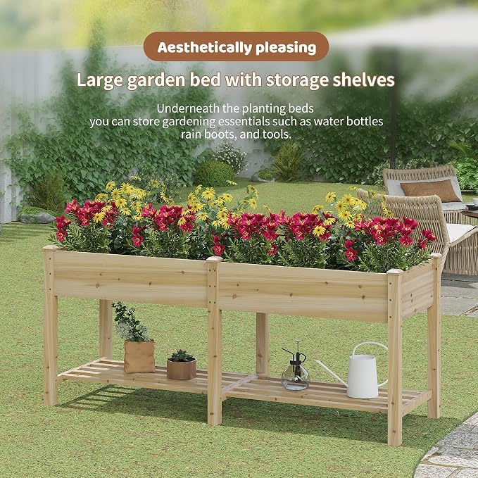 Raised Garden Bed with Legs Elevated Wooden Planter Box Stand Large Planter Stand Box for Fruits Vegetables Flowers with Divider with Bag - 72 * 24 * 30.5IN