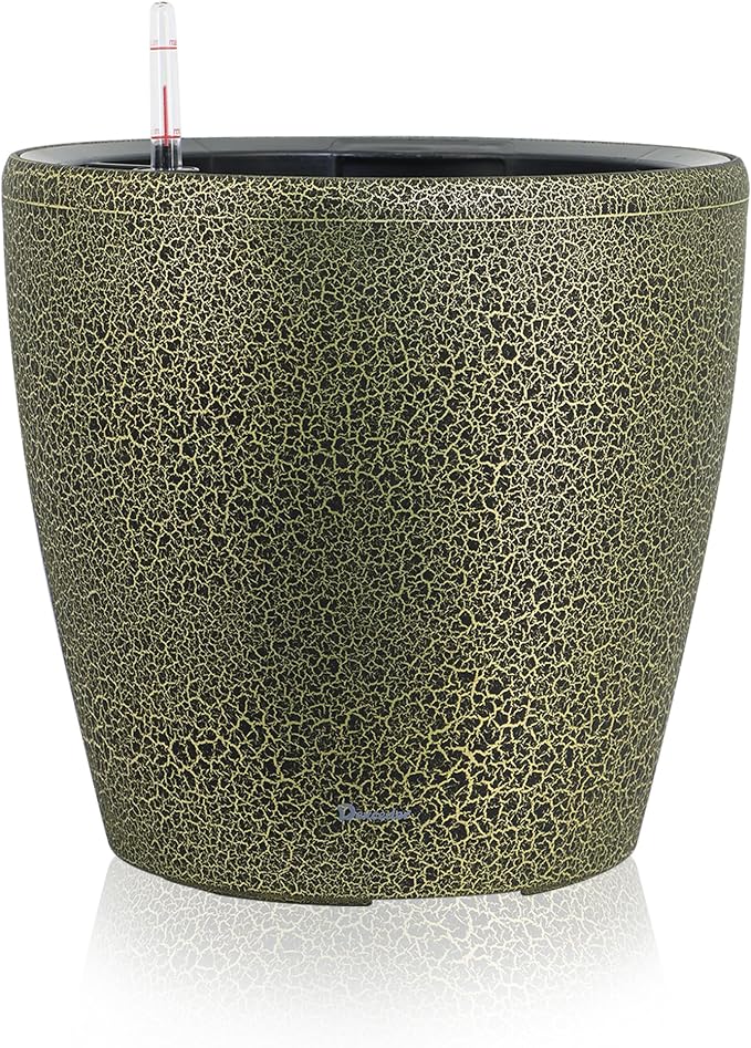 Dexceder 15x14 Self Watering Planter with Wheels (Black Gold Crackle) | Inner Pot Design, Thickened Large Floor Standing Flower Plant Pot with Water Level Indicator Indoor Outdoor