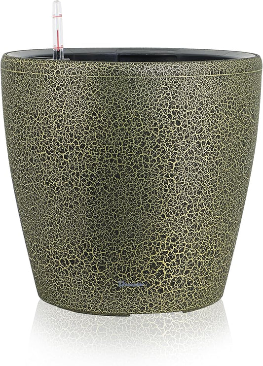 Dexceder 18x17 Self Watering Planter with Wheels (Black Gold Crackle) | Inner Pot Design, Thickened Large Floor Standing Flower Plant Pot with Water Level Indicator Indoor Outdoor