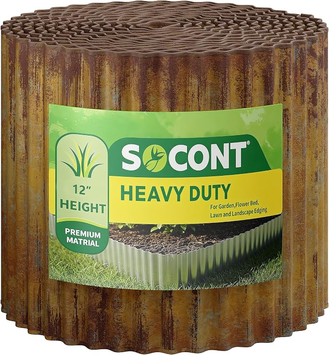 Corrugated Metal Garden Edging, 12"×50Ft Durable Landscape Border for Garden, Lawn, Flower Beds and Paver Edging (Rusty)