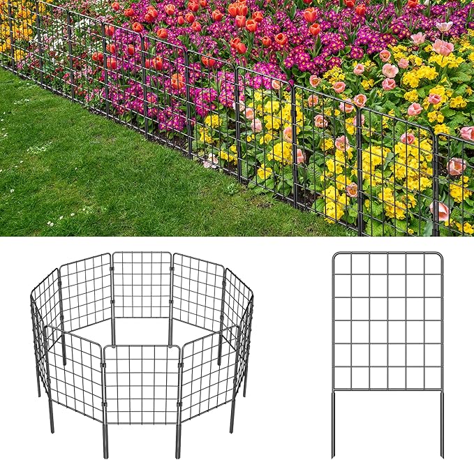 Decorative Garden Fence 19 Pack, 24in(H) x 20ft(L) Animal Barrier Fence, Rustproof Metal Fencing for Yard, Dog Rabbits Wire Section Garden Edging Border for Yard Patio Garden, Grid