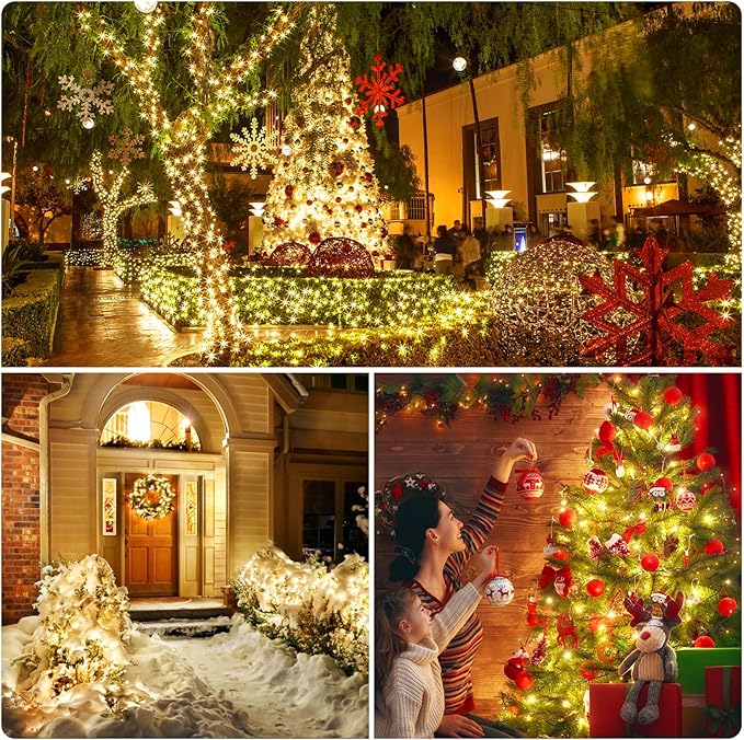 XTF2015 262FT 800 LED Christmas String Lights, Christmas Lights Plug 8 Modes Memory Function with Timer, UL Certified Outdoor Indoor Fairy Light Christma s Tree, Patio, Party (Warm White)