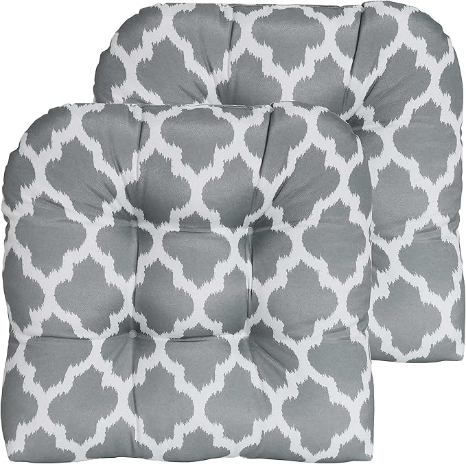 Sweet Home Collection Patio Cushions Outdoor Chair Pads Premium Comfortable Thick Fiber Fill Tufted 19" x 19" Seat Cover, 2 Count (Pack of 1), Tessa Gray 4