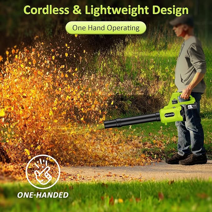 Leaf Blower Cordless with 2 x 4.0Ah Battery Operated and Fast Charger, 650CFM 280MPH Electric Leaf Blower, 3 Speed Mode, 20V Powered Handheld Blowers for Lawn Care, Blowing Leaves, Small Gravel, Green