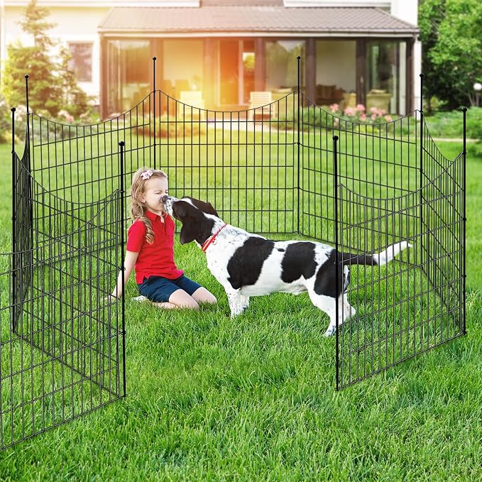 10 Panels No Dig Decorative Outdoor Garden Fence for Yard, 32 in(H) X 23.6 ft(L) Animal Barrier Fencing Rustproof Metal Wire Border for Dog, Rabbits, Landscape Temporary Defense with 11PCS Stakes