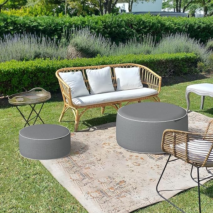 LVTXIII Inflatable Stool Ottoman Footrest with Handle, All Weather Footrest Seat, Indoor or Outdoor Pouf for Home Patio Garden and Camping Use, D31 xH14, Large Round, Grey Texture