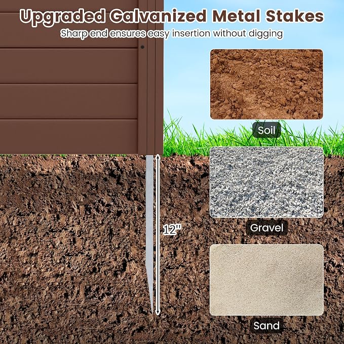 Happygrill Air Conditioner Fence 2 Panels, 48''L x 48''H Outdoor Privacy Screen w/Metal Ground Stakes, Freestanding PP Pool Equipment Enclosure, Decorative Garden Fences for Patio AC Unit, Brown