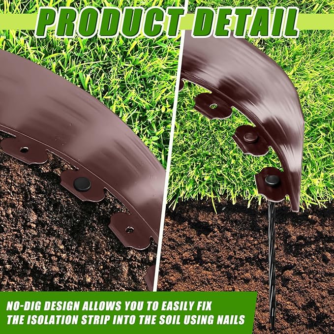 5'' x 100' Landscape Edging Kit Plastic Garden Edging Border Coil Include 90 Anchoring Spikes for Lawn Garden Grass Yard Home School,Brown