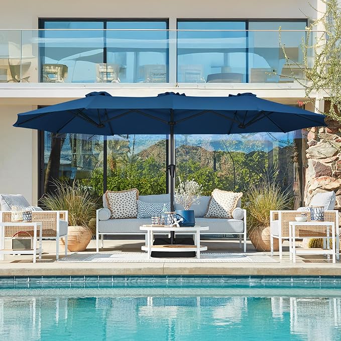 SUPERJARE 13FT Outdoor Patio Umbrella with Base Included, Double Sided Pool Umbrellas with Fade Resistant Canopy, Large Table Umbrella for Deck, Market, Backyard - Navy Blue