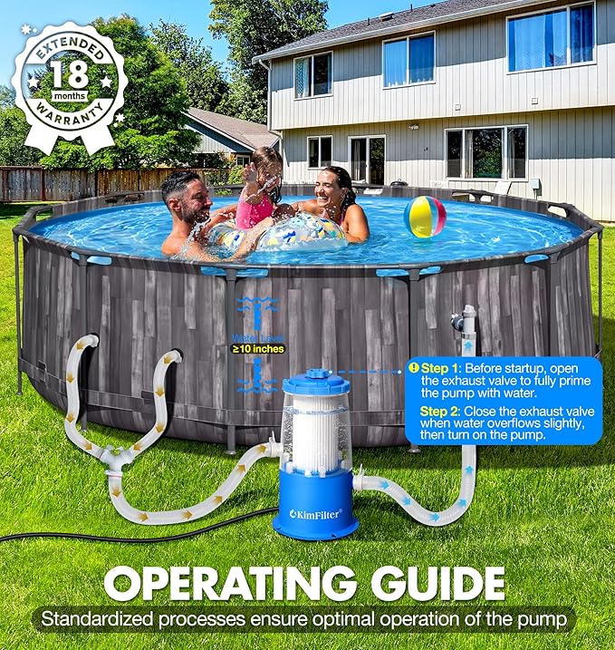 KimFilter Transparent 1000 GPH Above Ground Pool Filter Pump – Easy Cartridge Status Viewing | Powerful Pool Cartridge Filter Pump System | Enhanced Circulation & Filtration for Clear Water - Sky Blue