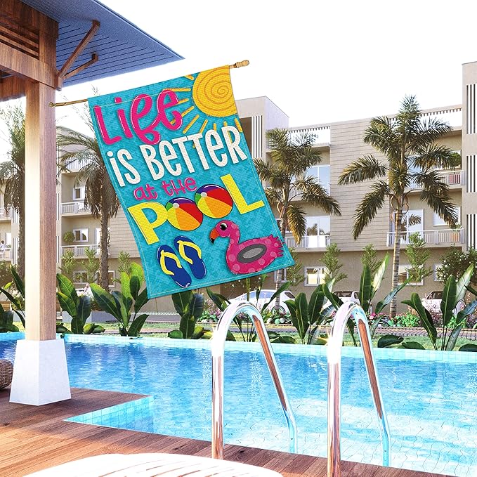 Balgardekor Life is Better at the Pool Garden Flag 28 x 40 Large House Flag Vertical Double Sided Burlap Summer Yard Outdoor Decor Home Decor (28 x 40, Pool)