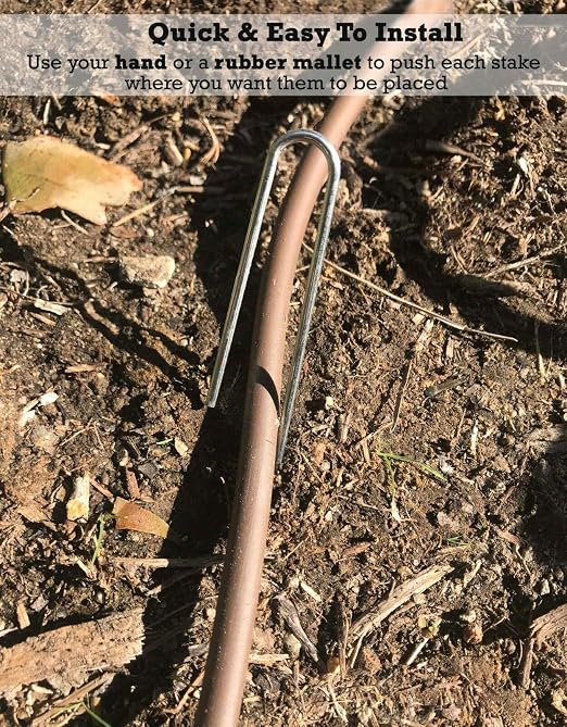 Sandbaggy DRIP TUBING Stakes Landscape Staples | 5 inch Length | Drip Anchors | Landscape Pins | Lawn Nails | Garden Stakes | Hold Drip Tubing Up to 1/4" Diameter | 14-Gauge Standard | Pack of 100