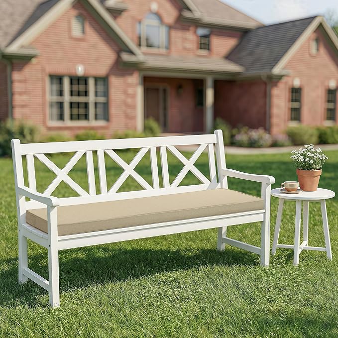 Outdoor Bench Cushion, Water-Resistant & Fade-Resistant, Porch Swing Cushions with Ties, Patio Furniture Seat Pads for Garden Loveseat Settee, Removable Cover Non-Slip Bottom, 48 x 16 Inch, Natural