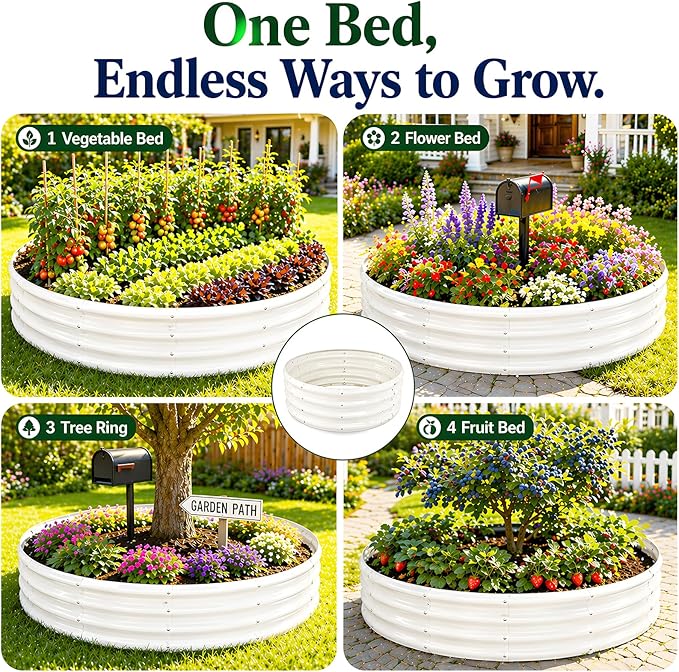 Heavy Duty Round Raised Garden Bed, 5FT Large Thickened Galvanized Metal Planter Box, 0.7mm Reinforced Rust-Resistant, Easy DIY Assembly Above Ground Gardening Bed for Vegetables, Flowers & Herbs