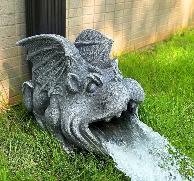 Teaeeno Gargoyle Gutter Downspout Extension, Gothic Statue Gutter Downspouts Extension, Funny Animal Garden Splash Block Outdoor Sculpture, 3"×4" Rain Gutter Downspout Splash Block