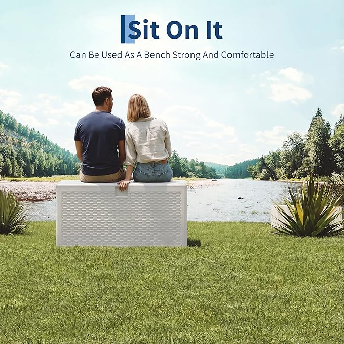 CABIHOME Outdoor Storage Box 99 Gallon Waterproof Large Resin Deck Box Indoor Outdoor Lockable Storage Container for Patio Furniture Cushions Garden Tools, Pool Garden, 99 Gallon, White
