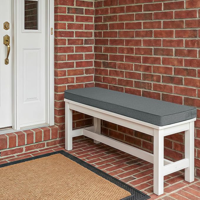 Outdoor Bench Cushion, Water-Resistant & Fade-Resistant, Porch Swing Cushions with Ties, Patio Furniture Seat Pads for Entryway Settee, Removable Cover Non-Slip Bottom, 36 x 14 Inch, Dark Grey