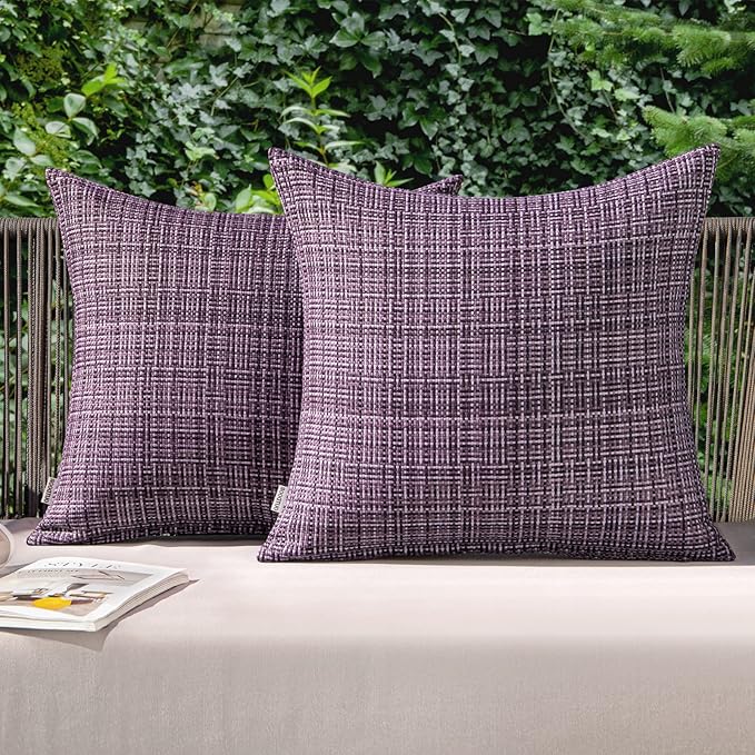 MIULEE Outdoor Waterproof Throw Pillow Covers Decorative Farmhouse Water Resistant Cushion Covers for Tent Patio Garden Couch Sofa Pack of 2, 20x20 Inch Violet